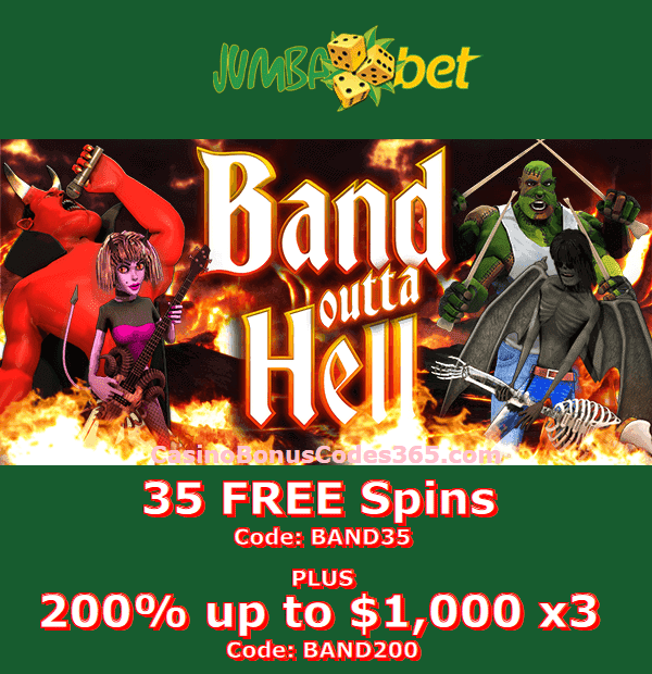 Jumba Bet New Game Band Outta Hell 35 FREE Spins plus 200% Match Bonus