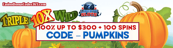 Liberty Slots 100% up to $300 plus 30 FREE Triple 10x Wild Spins Special Promo