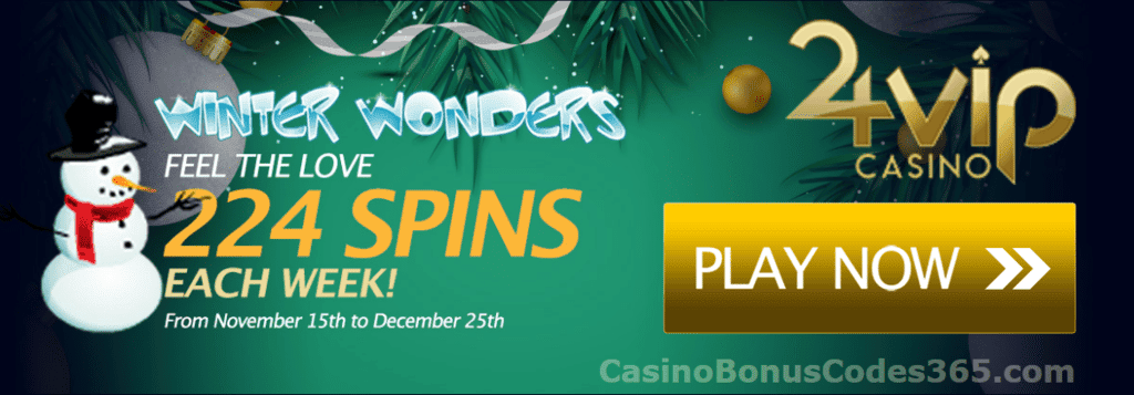 24VIP Casino Pre Xmas 224 Spins Special Promotion Rival Gaming 224 FREE Spins