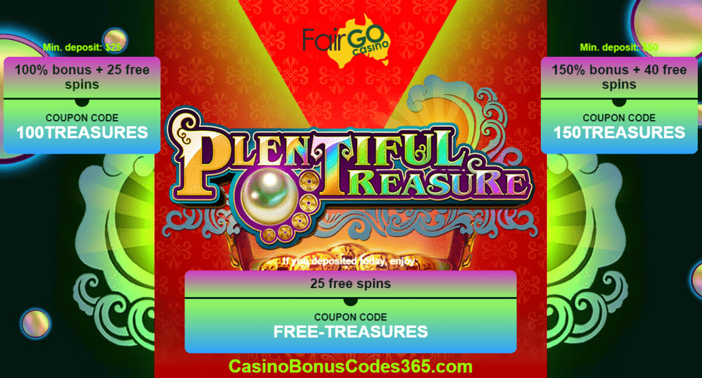 Fair Go Casino RTG Plentiful Treasure New Game Bonuses and FREE Spins