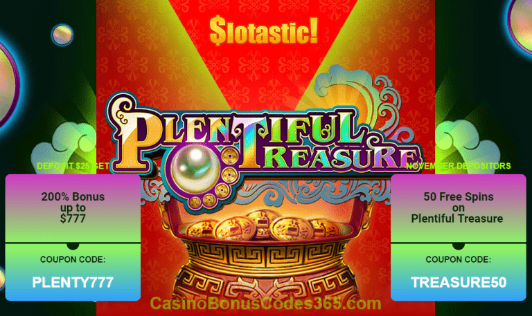 Slotastic Online Casino New RTG Game Plentiful Treasure 50 FREE Spins