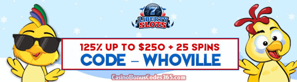 Liberty Slots 125% up to $250 plus 25 FREE Spins on WGS Funky Chicks Special December Promo