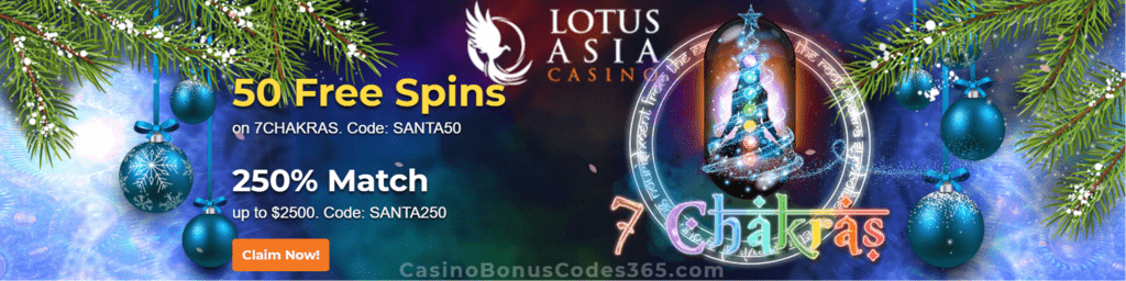 Lotus Asia Casino 50 FREE Saucify 7 Chakras Spins plus 250% Bonus Special Offer