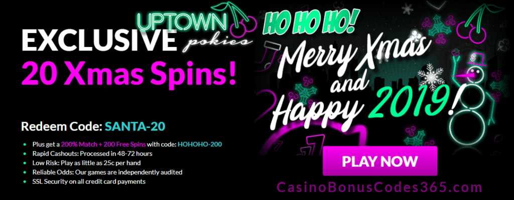 Uptown Pokies 40 FREE Spins plus 200% Match Bonus Festive Offer RTG Sweet 16 Swindle All The Way