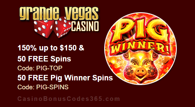 Grande Vegas Casino New Game RTG Pig Winner 150% Bonus plus 100 FREE Spins