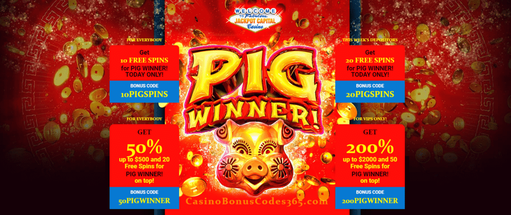 Jackpot Capital New RTG Game Pig Winner 50% Bonus and 20 FREE Spins