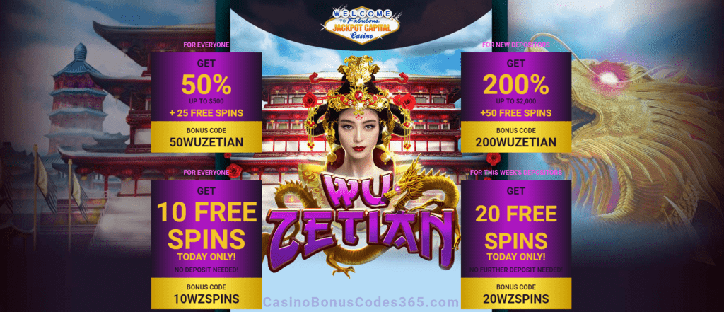 Jackpot Capital New RTG Game Wu Zetian 50% Bonus and 20 FREE Spins