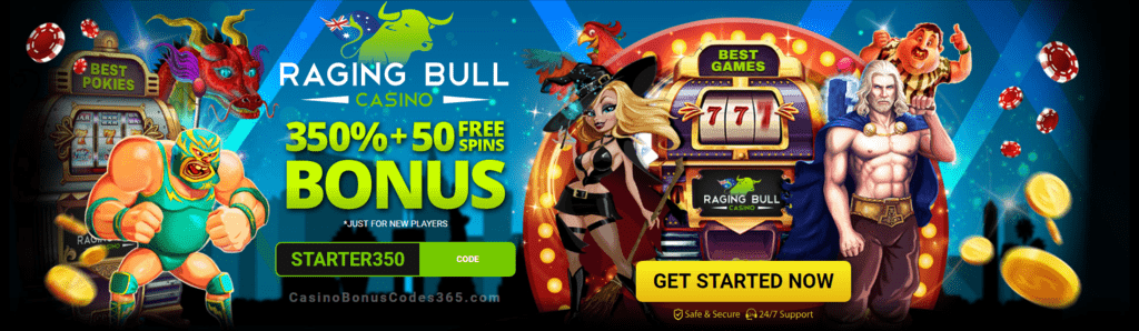 Raging Bull Casino 350% Match Bonus plus 50 FREE Spins AUD Welcome Package