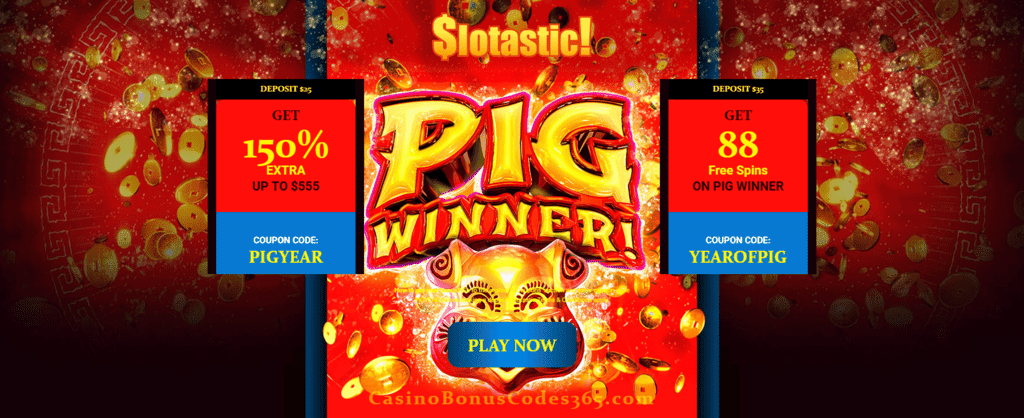 Slotastic Online Casino New RTG Game Pig Winner 150% Match Bonus plus 88 FREE Spins