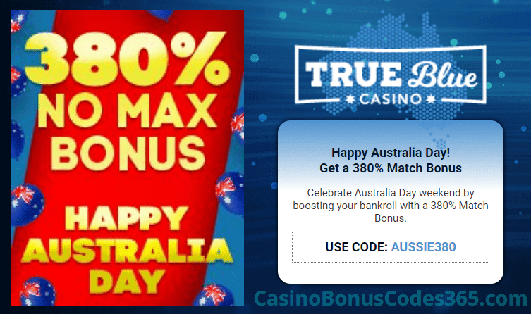 True Blue Casino 380% Australia Day Bonus