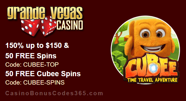 Grande Vegas Casino Cubee 150% Bonus plus 100 FREE Spins New Game Offer