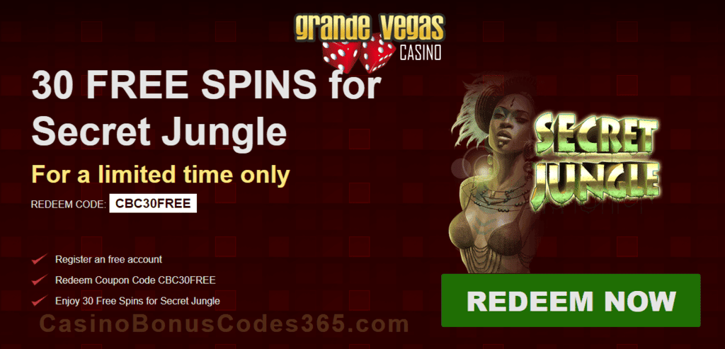 Grande Vegas Casino RTG Secret Jungle Exclusive 30 FREE Spins