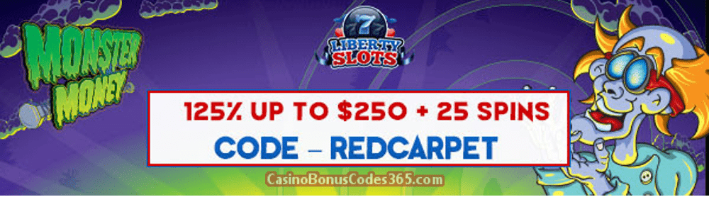 Liberty Slots 125% up to $250 plus 25 FREE Spins on WGS Dog Gone It Special February Promo