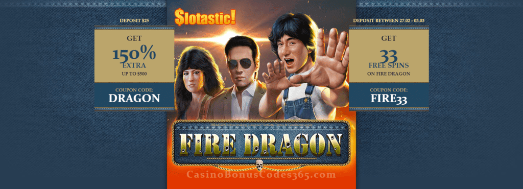 Slotastic Online Casino Fire Dragon Bonus plus FREE Spins New RTG Game Promo