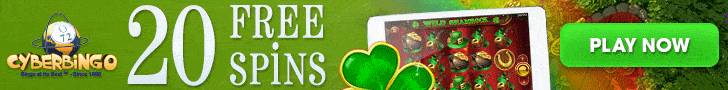 CyberBingo 20 FREE Mobilots Wild Shamrock Spins plus $25 FREE Bingo Bonus