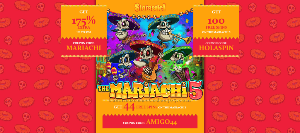 Slotastic Online Casino The Mariachi 5 Bonus plus FREE Spins New RTG Game Offer