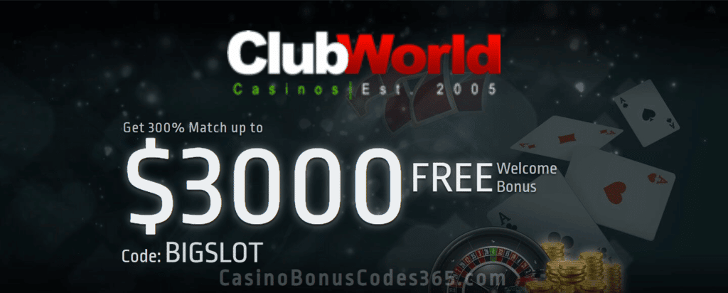 Club World Casino 300% Welcome Bonus up to $3000