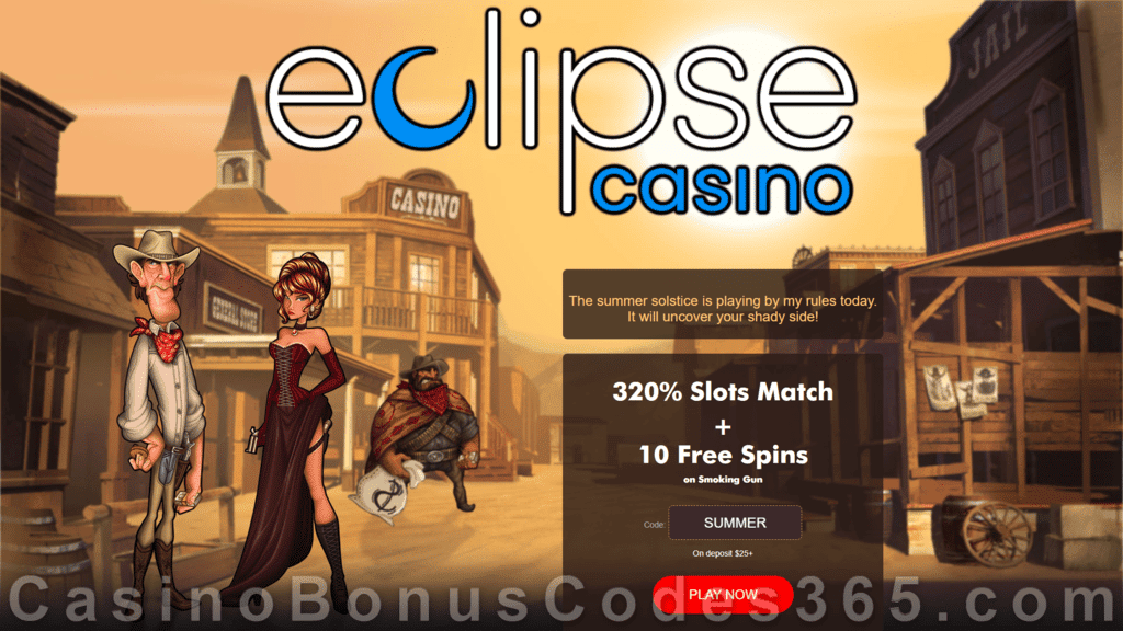 Eclipse Casino 320% Match Bonus plus 10 FREE Spins Summer Offer