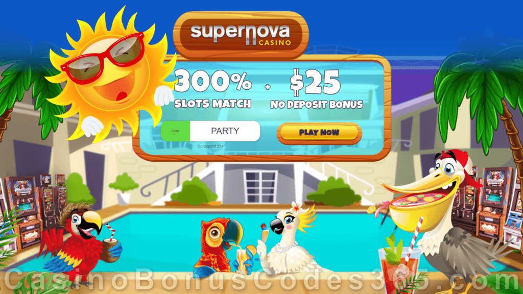 Supernova Casino 300% Match plus $25 No Deposit FREE Chip Summer Promo