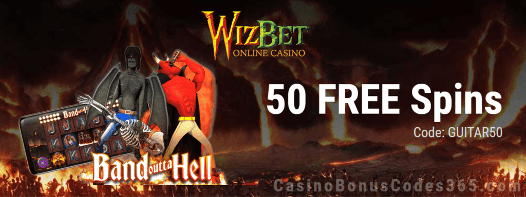 WizBet Online Casino Exclusive 50 FREE Saucify Band Outta Hell Spins Offer