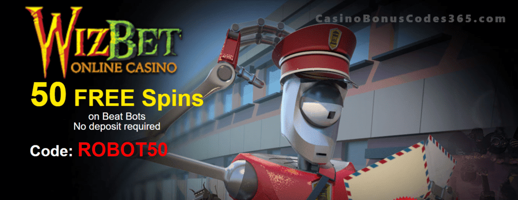 WizBet Online Casino 50 FREE Spins on Saucify Beat Bots Exclusive Promo