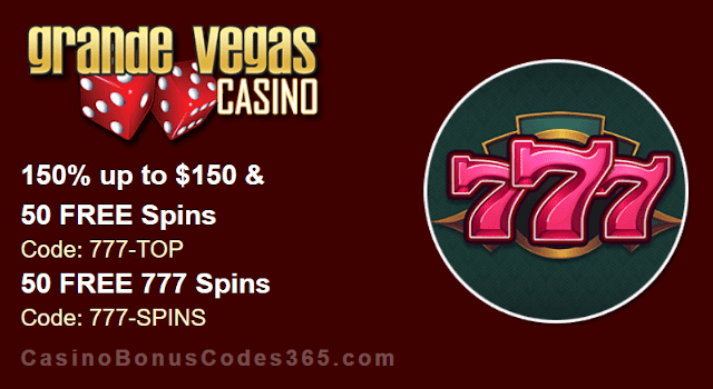 Grande Vegas Casino RTG 777 150% Bonus plus 150 FREE Spins New Game Promo