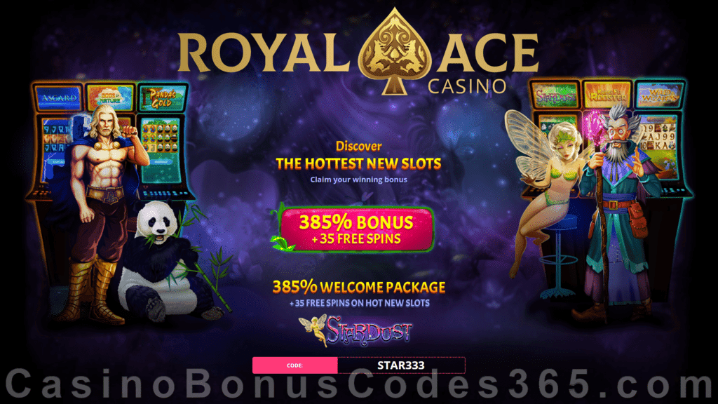 Royal Ace Casino 385% Match Bonus plus 35 FREE Spins on RTG Stardust Special Promo