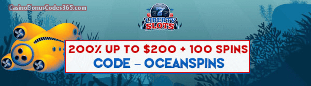 Liberty Slots 200% up to $200 Bonus plus 100 FREE WGS 20000 Leagues Spins Special Promo