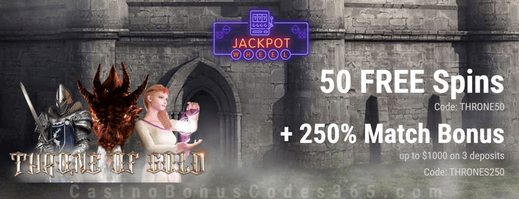 Jackpot Wheel 50 FREE Saucify Throne of Gold Spins plus 250% Match Exclusive Welcome Deal