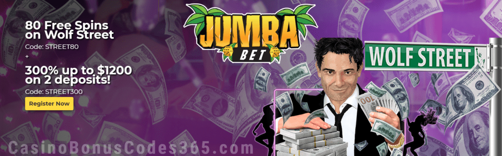 Jumba Bet 80 FREE Spins on Saucify Wolf Street plus 300% Match Exclusive Deal