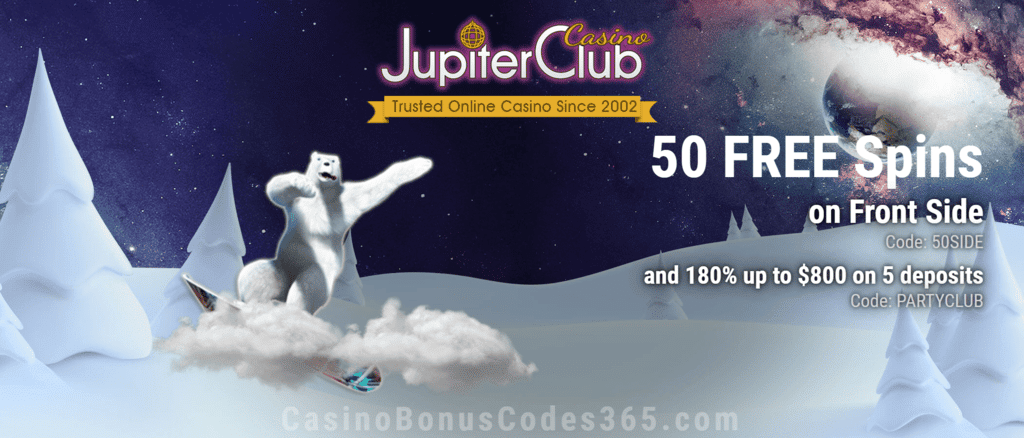 Jupiter Club Casino 50 FREE Frontside Spins plus 180% Match Welcome Bonus