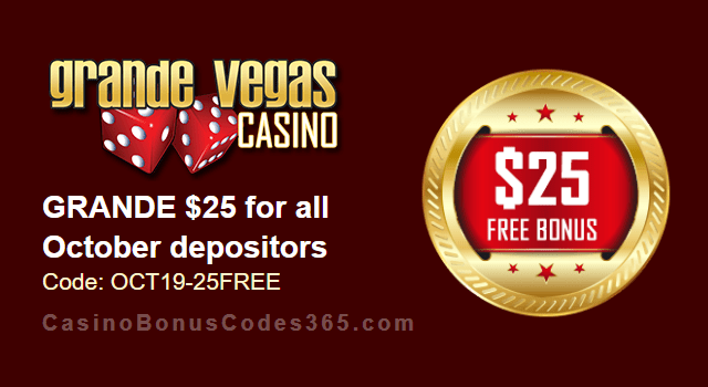 Grande Vegas Casino Extra $25 FREE Chip September Special Monthly Promo