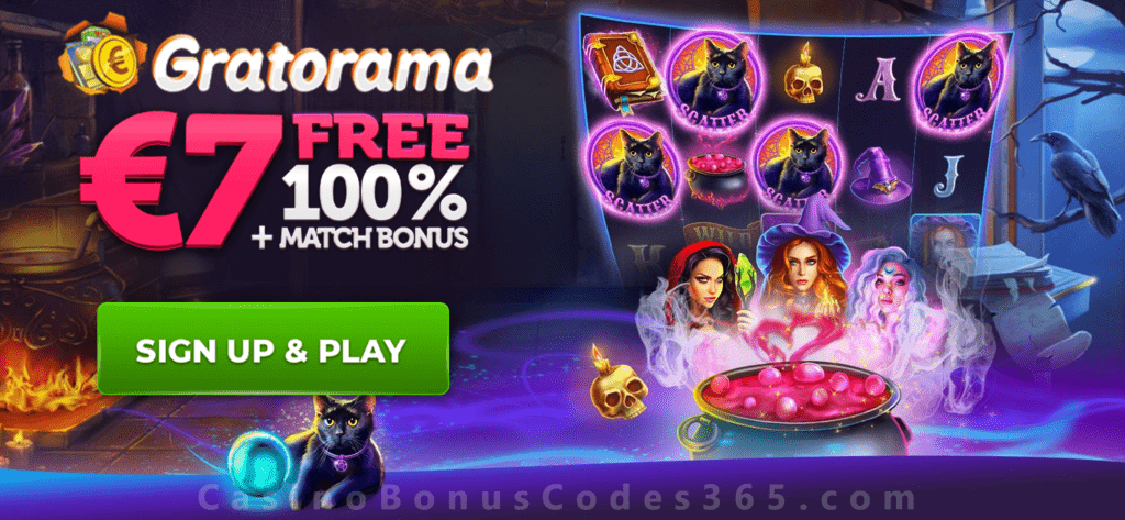 Gratorama Casino €7 FREE Chip plus 100% Match Welcome Package