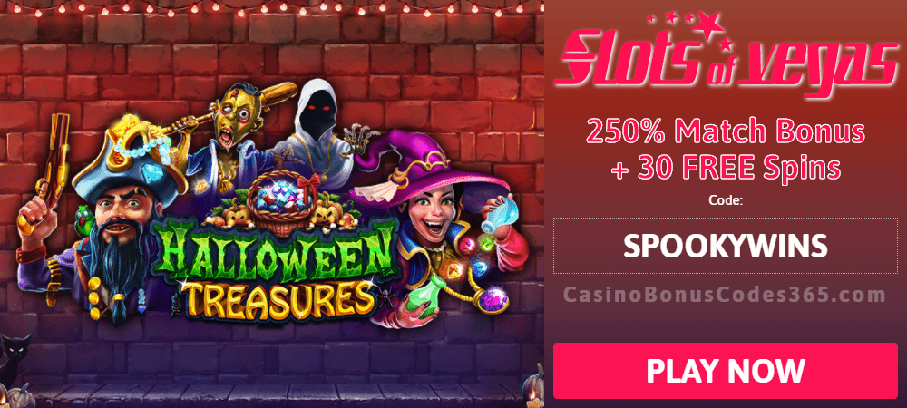 Slots of Vegas Halloween Treasures 250% Bonus plus 30 FREE Spins New RTG Game Offer