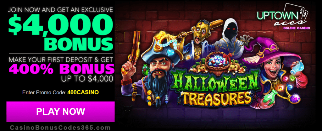 Uptown Aces Halloween Treasures New Game 400% Welcome Bonus