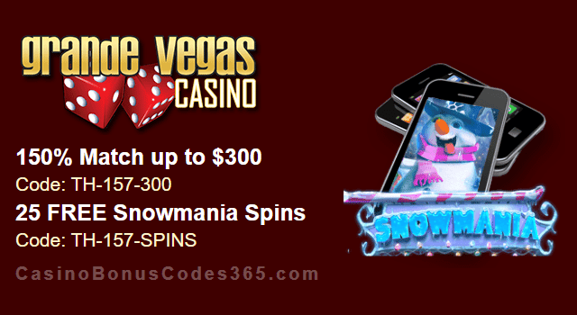 Grande Vegas Casino 150% up to $300 Bonus plus 25 FREE Spins on Enchanted Garden II Special Deposit Offer