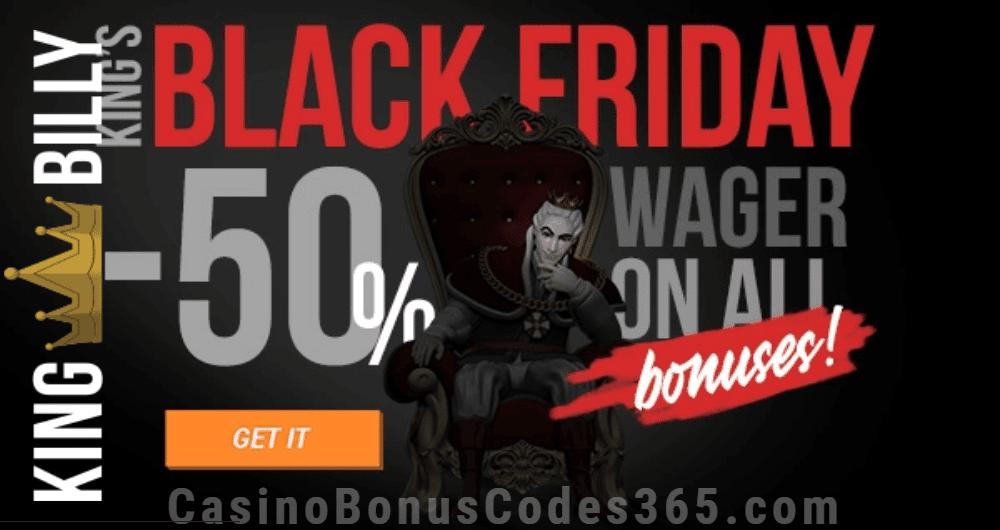 King Billy Casino 5 BTC / €1000 Bonus plus 200 FREE Spins 50% Off Wager Black Friday Deal