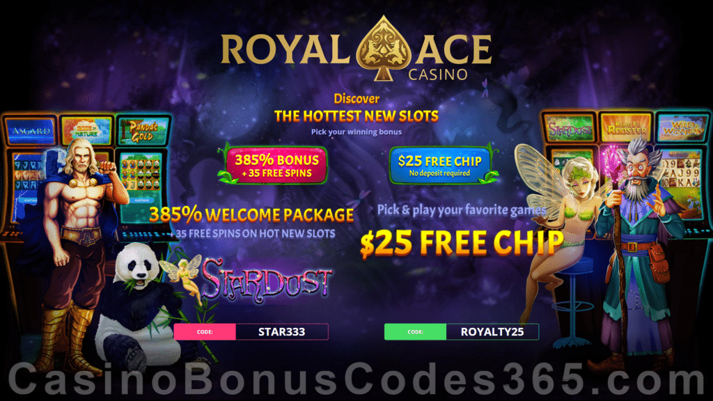 Royal Ace Casino 385% Match Bonus plus 35 FREE Spins with $25 FREE Chip on Top