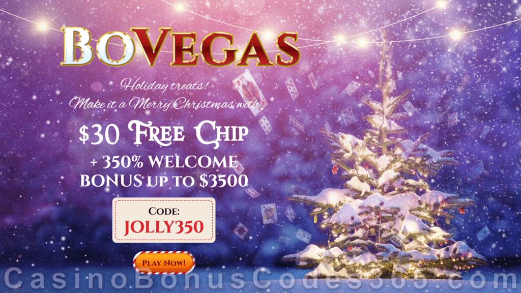 BoVegas Casino $30 FREE Chip plus 350% Match Bonus Jolly Christmas Offer