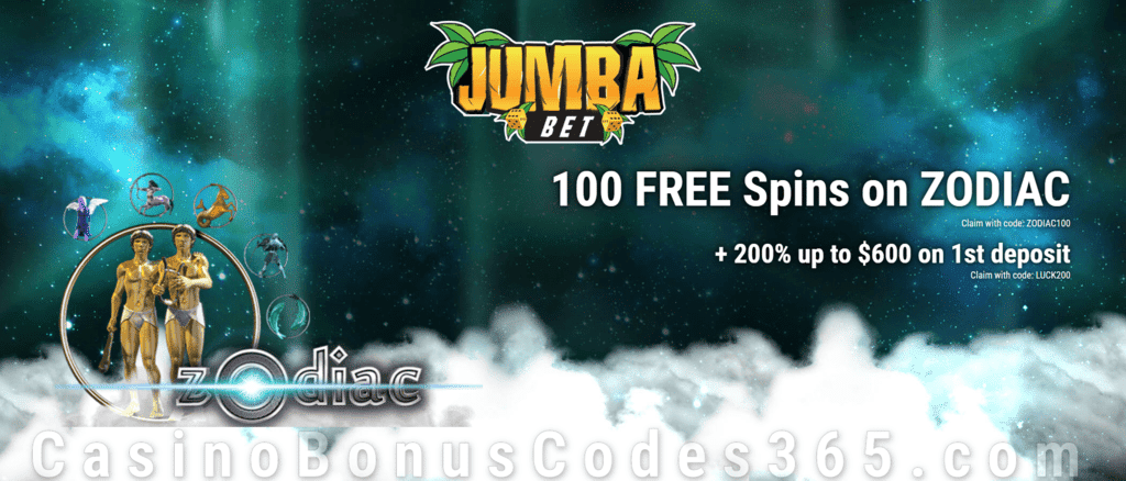 Jumba Bet 100 FREE Saucify Zodiac Spins plus 200% Match New Player Offer