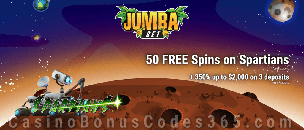 Jumba Bet 50 FREE Spins on Saucify Spartians plus 350% Match Welcome Bonus