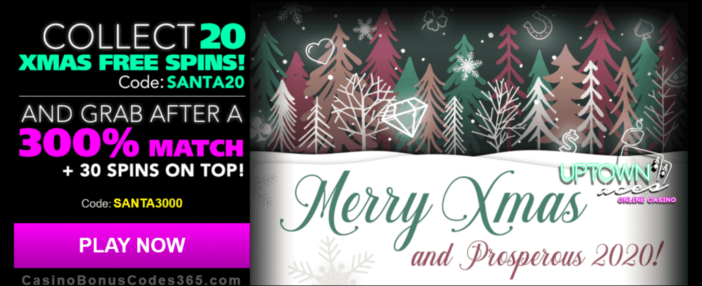 Uptown Aces Xmas Special 20 FREE Spins plus 300% Match Bonus Deal