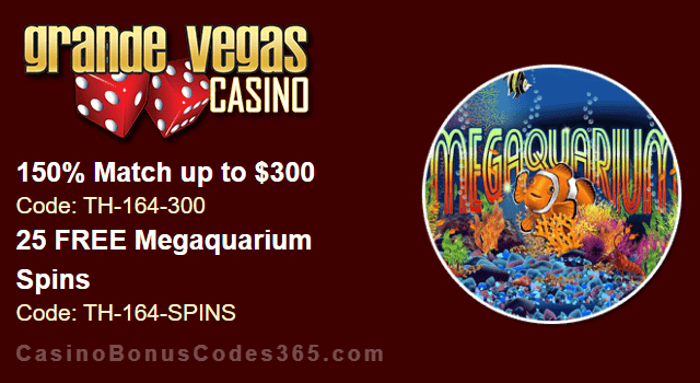 Grande Vegas Casino 150% up to $600 Bonus plus 25 FREE Spins on RTG Megaquarium Special Weekly Deal