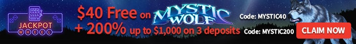 Jackpot Wheel $40 FREE Chip on Saucify Mystic Wolf plus 200% Match Special Welcome Deal