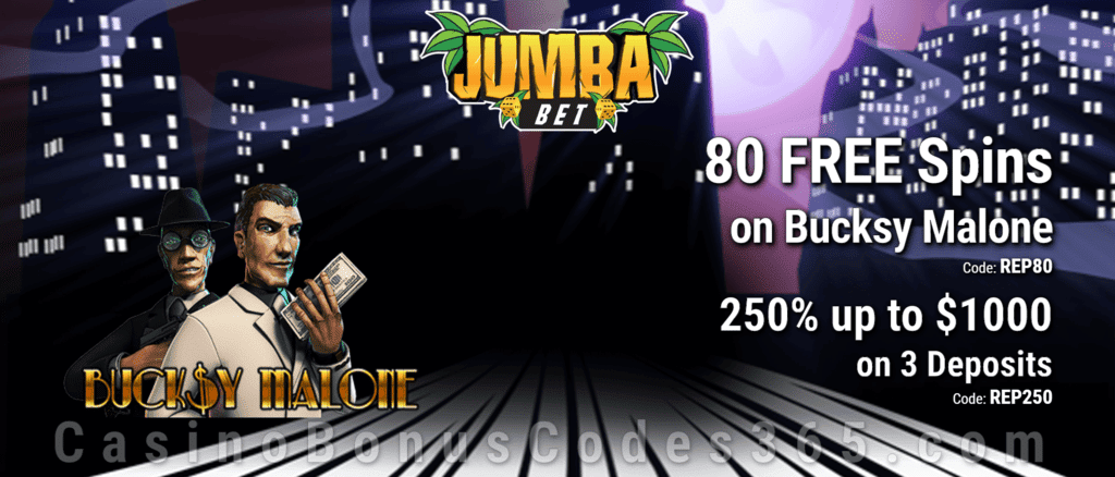 Jumba Bet 80 FREE Spins on Saucify Bucksy Malone plus 250% Match up to $1000 Welcome Deal