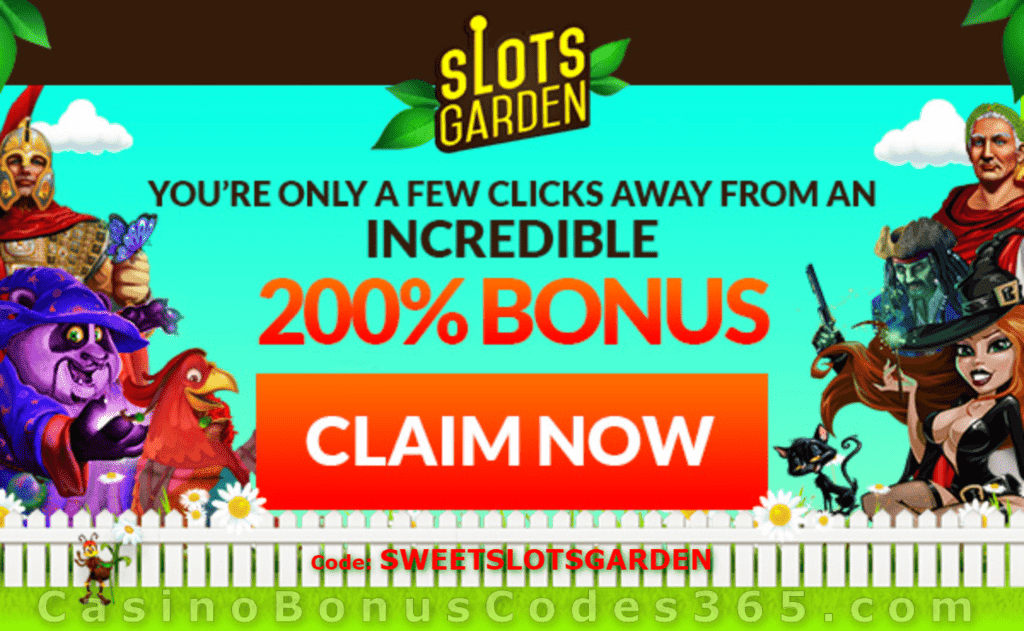 Slots Garden 200% Match Bonus plus 16 FREE Sweet 16 Spins on Top