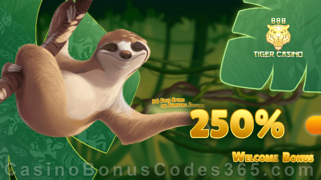 888 Tiger Casino 250% Match Bonus plus 50 FREE Spins on Rival Gaming Jumping Jaguar Welcome Package