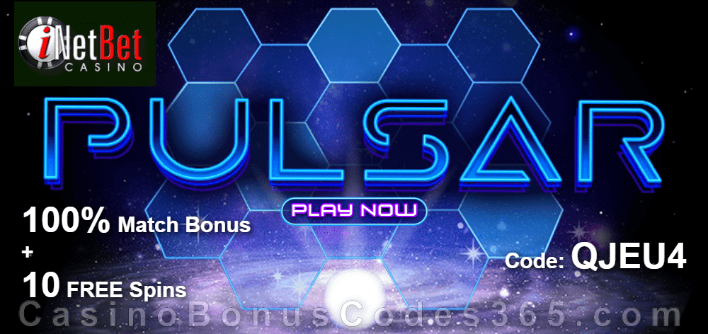 iNetBet Casino 100% Match plus 10 FREE Pulsar Spins New RTG Game Bonus Pack