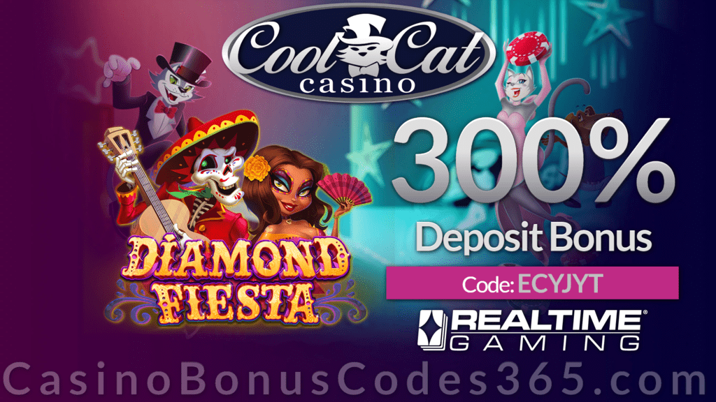 CoolCat Casino 300% Match Bonus Special Deal RTG Diamond Fiesta