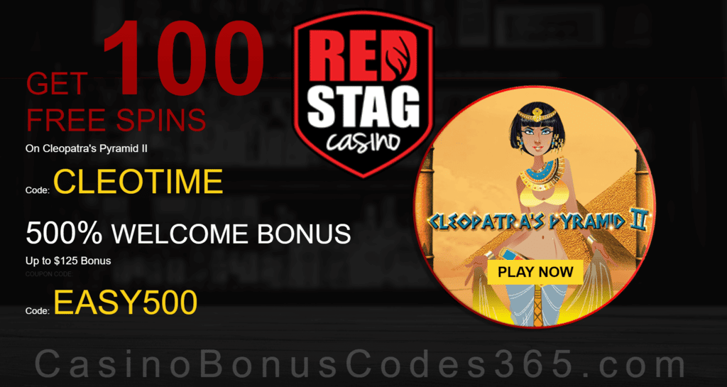 Red Stag Casino 100 FREE WGS Cleopatra's Pyramid II Spins plus 500% Match Bonus Welcome Package